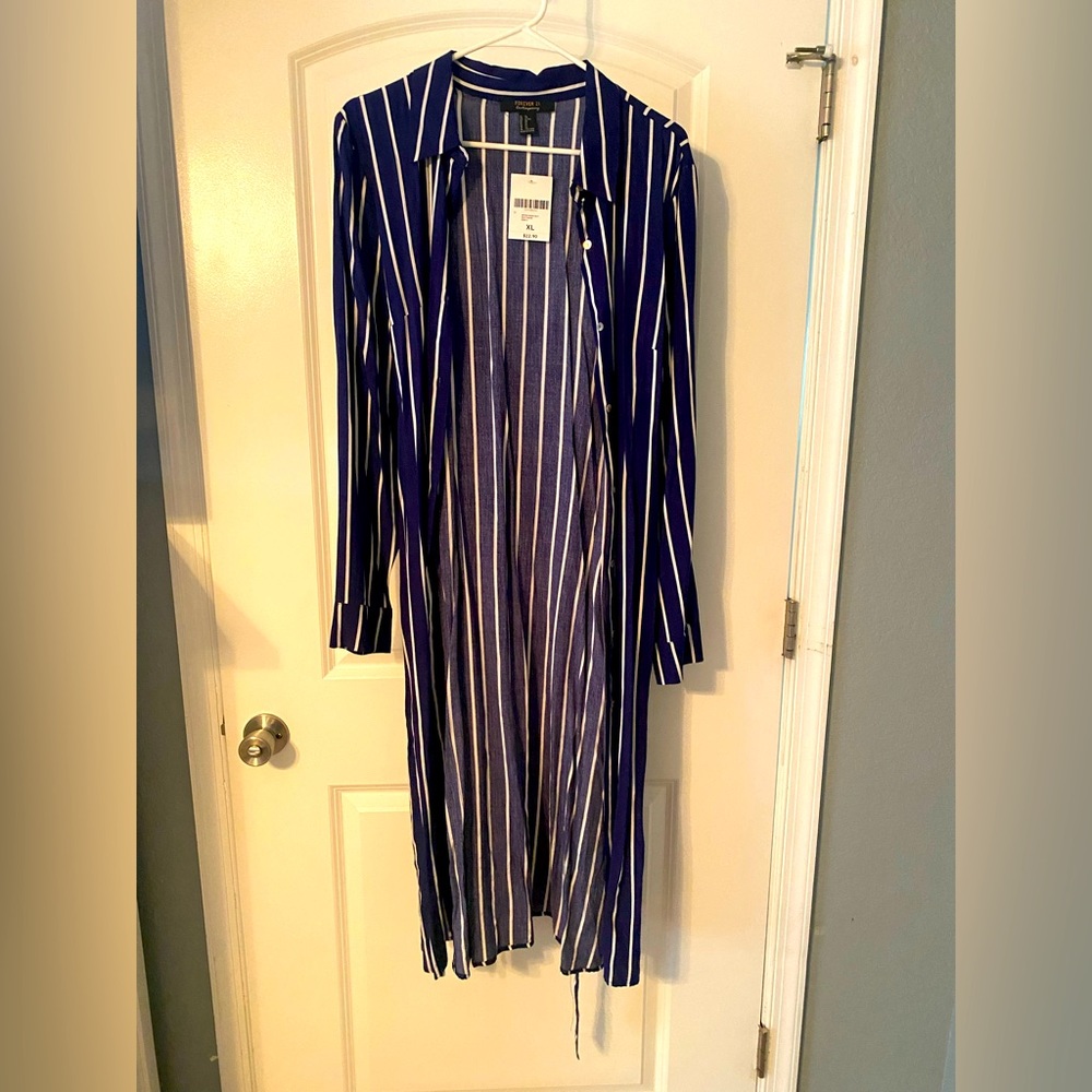Navy Blue Striped Duster NWT